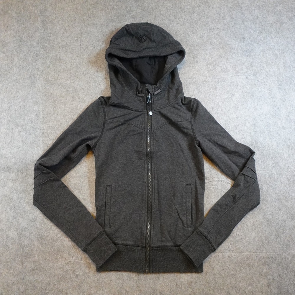 Lululemon Hoodie Women 2 Gray Full Zip Cotton Blend Thumbholes Hooded Jacket